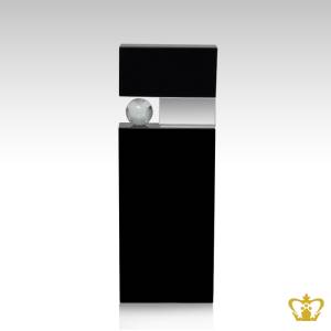 Self-standing-handcrafted-optic-black-and-clear-crystal-cyber-trophy-with-globe-customize-text-logo-engraving
