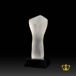 Twist-trophy-frosted-crystal-with-black-base-customized-logo-text