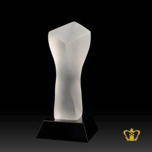 Twist-trophy-frosted-crystal-with-black-base-customized-logo-text