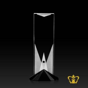 Crystal-rectangle-plaque-with-twin-diamond-black-crystal-base-customized-logo-text
