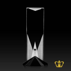 Crystal-rectangle-plaque-with-twin-diamond-black-crystal-base-customized-logo-text