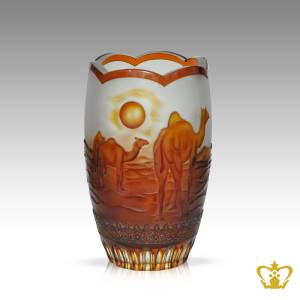 Crystal-decorative-amber-vase-with-camel-engraved-UAE-traditional-souvenir-gift