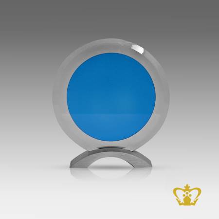 Personalized-circle-trophy-with-blue-crystal-with-metal-base-