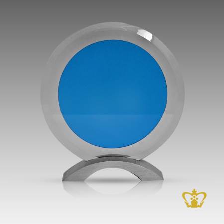 Personalized-circle-trophy-with-blue-crystal-with-metal-base-