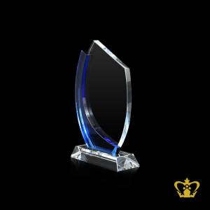 Shield-trophy-wave-cut-with-blue-crystal-and-clear-base-customized-logo-text
