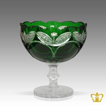 Imperial-scalloped-edge-footed-green-crystal-bowl-adorned-with-striking-intense-handcrafted-leaf-diamond-pattern-alluring-decorative-gift