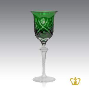 Emerald-green-crystal-wine-goblet-with-floral-pattern-hand-engraved-and-elegantly-carved-stem-