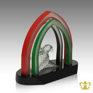 Custom-made-crystal-trophy-theme-mihrab-falcon-with-text-engraving-logo-base-UAE-traditional-souvenirs