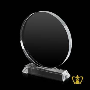 Handcrafted-optic-clear-circle-trophy-with-clear-base-customized-logo-