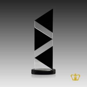 Personalized-triangular-shape-trophy-in-black-crystal-round-base-customize-logo-text-engraving