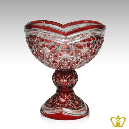 Enticing-red-ruby-footed-crystal-bowl-with-intense-luminous-charming-pattern-hand-carved