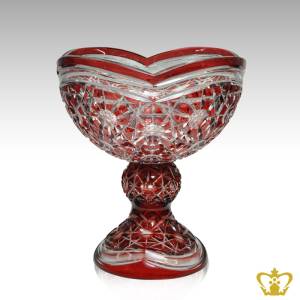 Enticing-red-ruby-footed-crystal-bowl-with-intense-luminous-charming-pattern-hand-carved