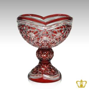 Enticing-red-ruby-footed-crystal-bowl-with-intense-luminous-charming-pattern-hand-carved