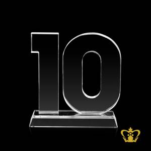 Number-ten-crystal-cutout-ten-years-appreciation-service-award-trophy-with-clear-base-customized-logo-text