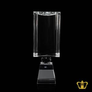 Half-cylinder-crystal-trophy-with-crystal-diamond-and-clear-base-customized-logo-text