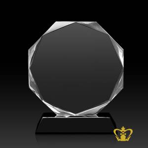 Crystal-octagon-trophy-with-black-base-customized-logo-text-engraving