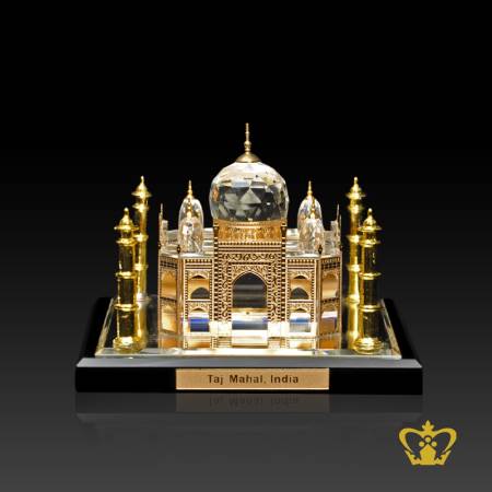 Crystal-replica-with-metal-coated-Taj-Mahal-black-crystal-base-one-of-the-wonders-of-the-world-tourist-souvenir-gift