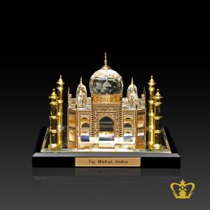 Crystal-replica-with-metal-coated-Taj-Mahal-black-crystal-base-one-of-the-wonders-of-the-world-tourist-souvenir-gift
