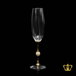 Crystal-champagne-flute-glass-unique-shape-design-with-golden-metal-stand-swarovski-stone-on-stem