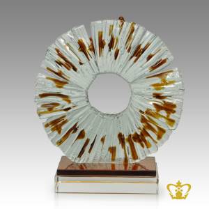 Crystal-round-wave-circle-trophy-wth-2-tire-clear-and-brown-base-customize-logo-text