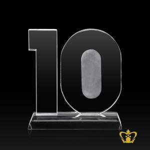 Number-ten-crystal-cutout-ten-years-appreciation-service-award-trophy-with-clear-base-customized-logo-text