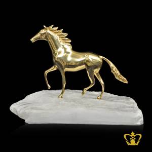 HHC-BRASS-HORSE-REPLICA-30CM-W-WHITE-STONE-BASE