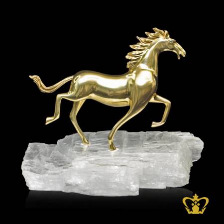 HHC-BRASS-HORSE-REPLICA-30CM-W-WHITE-STONE-BASE