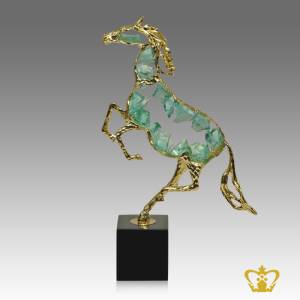 HHC-METAL-HORSE-REPLICA-WITH-GREEN-STONE-40CM-W-MARBLE-BASE