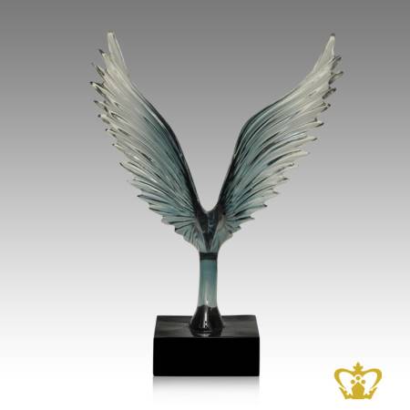 Resin-eagle-figurine-light-blue-with-black-base-customized-text-logo-engrave