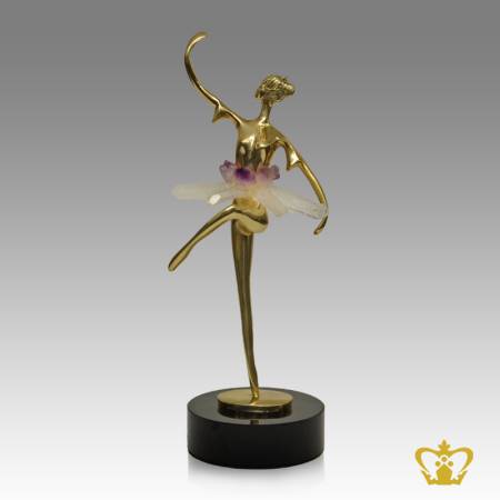 Personalized-metal-replica-of-ballerina-dancer-figurine-stands-on-marble-base-customize-text-engraving-logo