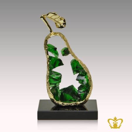 Decorative-metal-applie-figurine-with-green-crystal-stone-stand-on-black-crystal-base-customized-text-engraving-logo