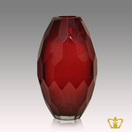 Alluring-ruby-red-sophisticated-crystal-vase-with-handcrafted-facet-cuts