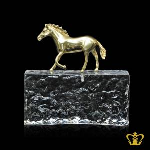 HHC-METAL-HORSE-ON-CRYSTAL-BASE-8IN-GOLDEN