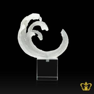 HHC-RESIN-IICE-FLOWER-FROSTED-9-5IN-W-CLEAR-SQUARE-BASE