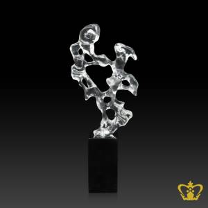 HHC-RESIN-ICE-ROCK-FIGURE-SHAPE-CLEAR-17-5IN-W-BLACK-MARBLE-BASE