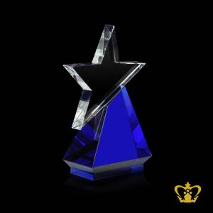Crystal-star-trophy-with-slanted-blue-base-customized-logo-text-engraving