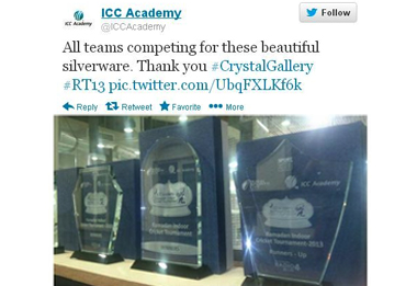Appreciation from ICC Academy on Twitter