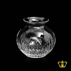 Beautiful-little-spherical-crystal-bowl-scalloped-edge-adorned-with-handcrafted-leaf-pattern-
