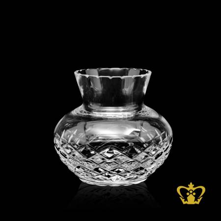 Beautiful-little-spherical-crystal-vase-scalloped-edge-adorned-with-handcrafted-diamond-pattern