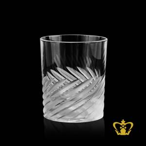 Classic-exclusive-whiskey-glass-with-astonishing-handcrafted-design-frosted-leaf-cuts-embracing-the-tumbler