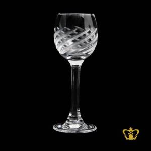 Stylish-elegant-crystal-sherry-glass-adorned-with-embracing-deep-leaf-frosted-cuts-2-oz