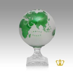 Artistry-Crystal-Frosted-Globe-Trophy-in-Green-Color-with-Intricate-Detailing