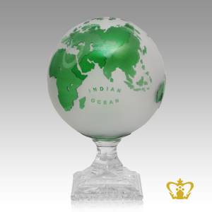 Artistry-Crystal-Frosted-Globe-Trophy-in-Green-Color-with-Intricate-Detailing-of-Map