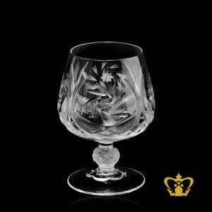 Lovely-brandy-snifter-with-unique-elegantly-carved-stem-glass-embellished-with-alluring-handcrafted-intense-frosted-cuts
