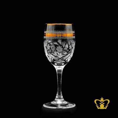 Charming-crystal-sherry-glass-with-classic-golden-rim-handcraft-twirling-star-deep-leaf-petal-cuts-special-occasion-gift