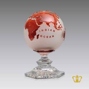 Artistry-Crystal-Replica-of-a-Globe-Trophy-in-Frosted-with-Intricate-Detailing-stands-on-Clear-Crystal-Base