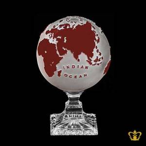 Artistry-Crystal-Frosted-Globe-Trophy-in-Red-Color-with-Intricate-Detailing-of-Map