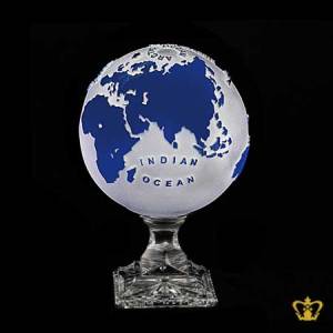 Artistry-Crystal-Replica-of-a-Blue-Globe-Trophy-in-Frosted-with-Intricate-Detailing