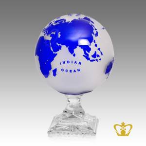 Artistry-Crystal-Frosted-Globe-Trophy-in-Blue-Color-with-Intricate-Detailing-of-Map