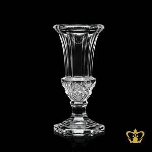 Voguish-elegant-tulip-shaped-footed-crystal-bud-vase-ornate-with-diamond-handcrafted-pattern